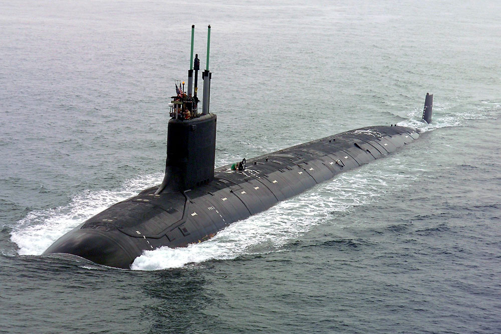 USS Virginia submarine patially submerged
